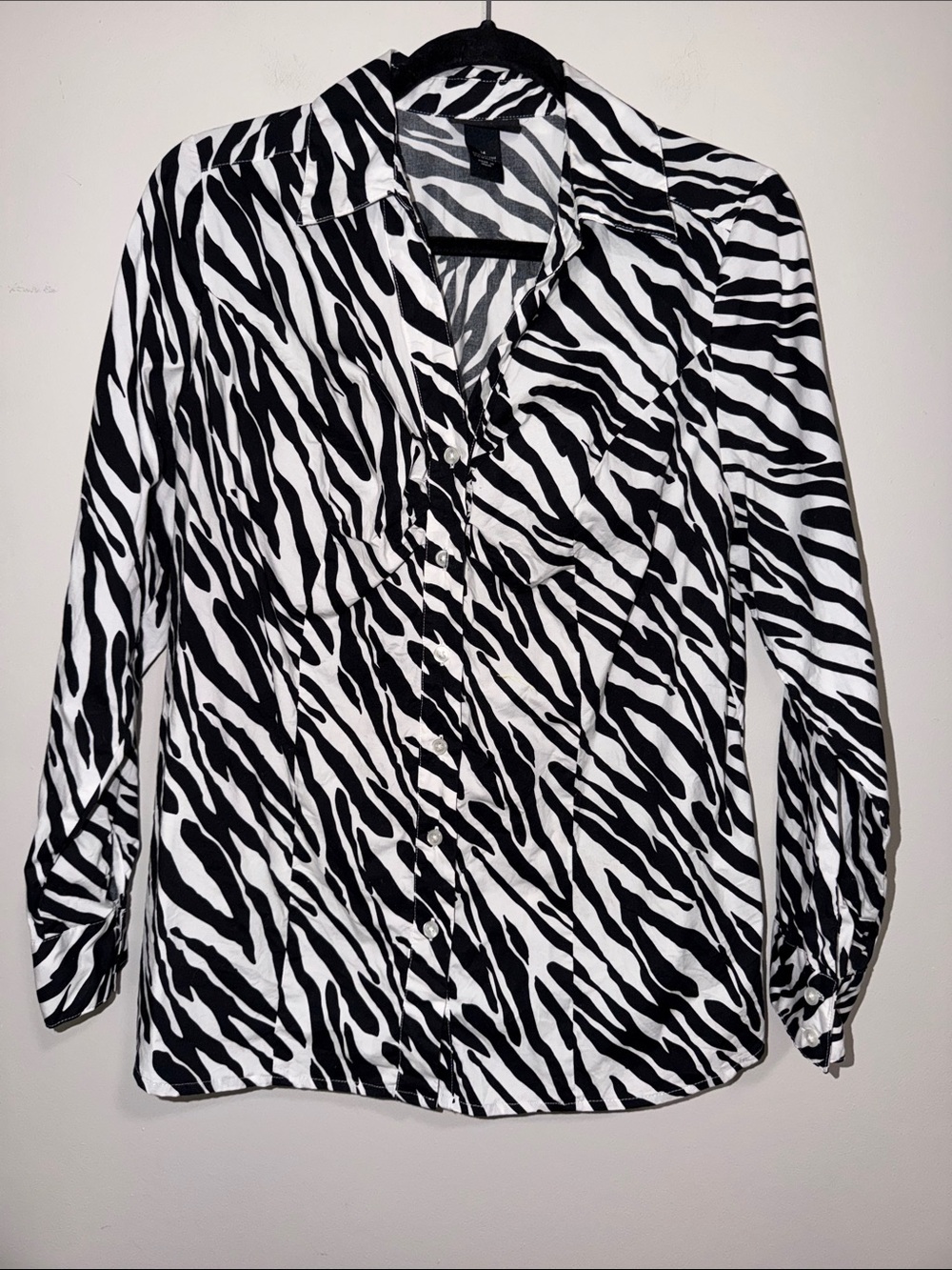 Black & White Zebra Print Button-Up Women's Top